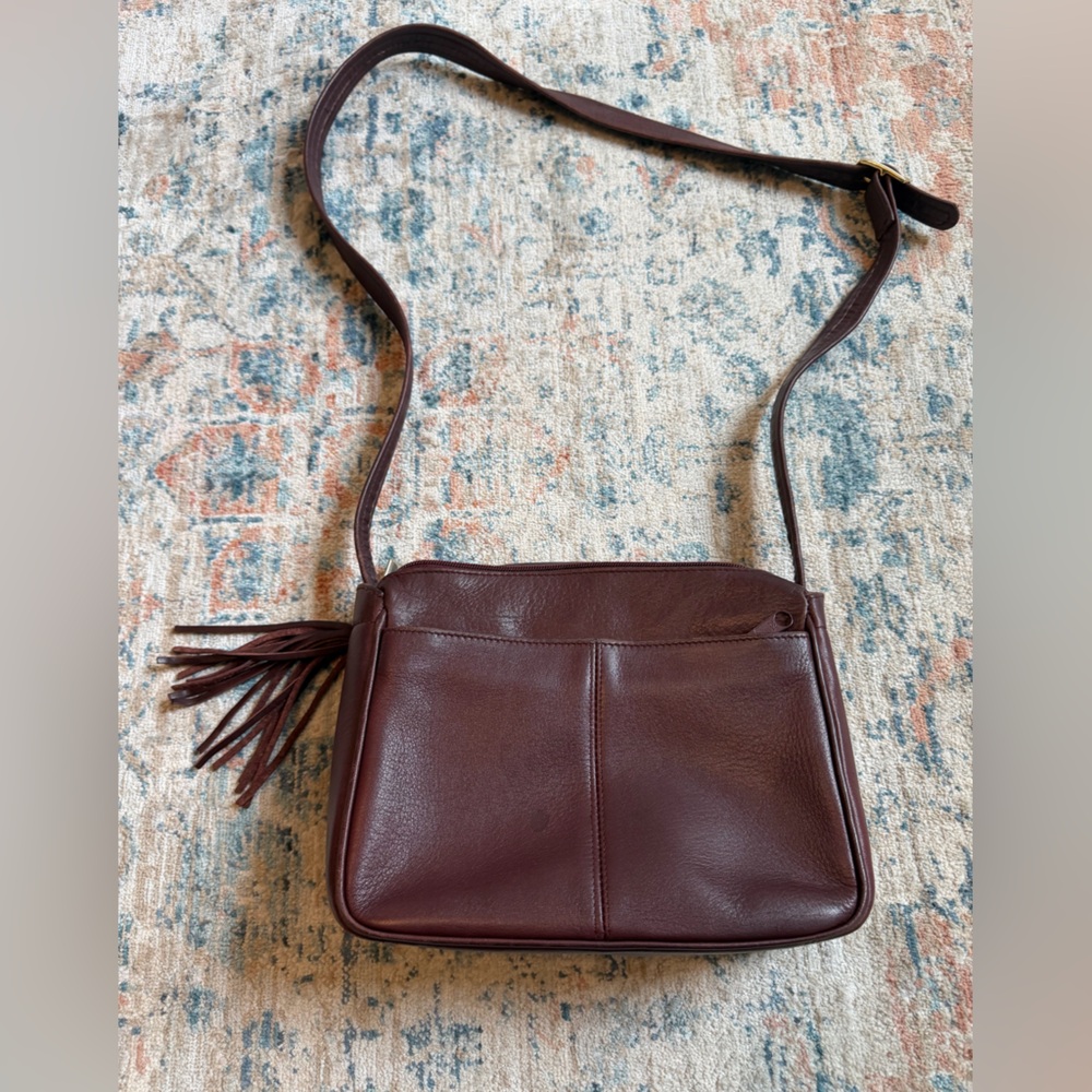 Tignanello Deep Burgundy Leather Crossbody with Tassel - Picture 6 of 14